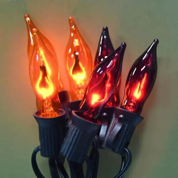 12.8Ft Halloween Decorations - Indoor/Outdoor Flickering Flame String Lights, Orange & Purple, 12 Pack C7 Flame Lights Bulbs by GreenHaven Gardens