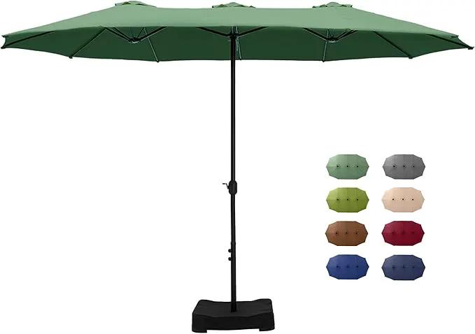 GREEN PARTY 15 ft Rectangle Patio Umbrella with Base Included, Double-Sided Table Umbrella with Crank, Large Outdoor Umbrellas for Patio Poolside Garden Backyard, Mint Green by GreenHaven Gardens