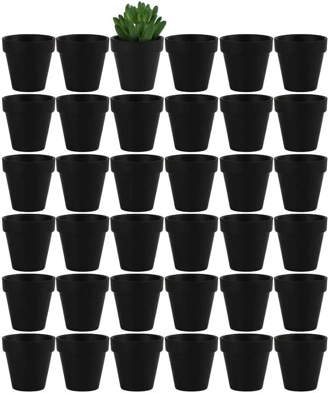 Yishang 36 pcs Small Mini Black Clay Pots, 2.5'' Terracotta Pot Clay Ceramic Pottery Planter,Cactus Flower Terra Cotta Pots,Succulents Nursery Pots,with Drainage Hole,Great for Crafts,Wedding Favor by GreenHaven Gardens
