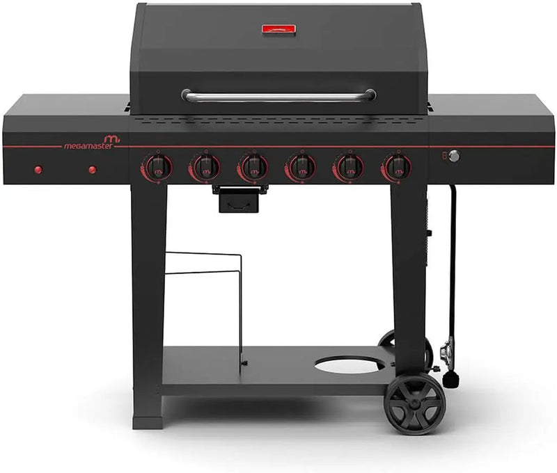 6-Burner Propane Barbecue Gas grill, Side Shelves With Hooks, for Camping, Outdoor Cooking, Patio, Garden Barbecue Grill, Open Cart With Side Tables, Black by GreenHaven Gardens