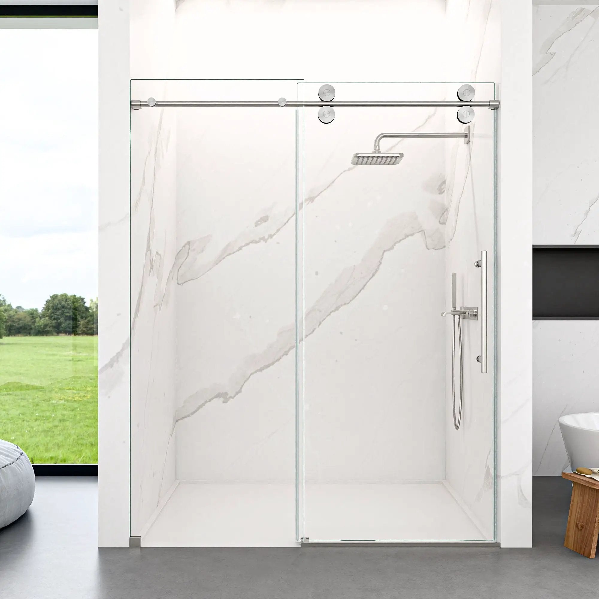 Frameless Single Sliding Shower Door With Clear Tempered Glass by HouseOfZazla