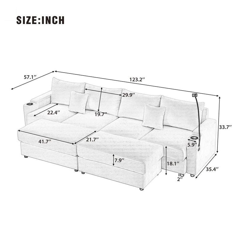 Modern Style Loveseat Sofa Sectional Sofa Couch With Storage Space, A Movable Ottoman, Two USB Ports, Two Cup Holders, A Phone Holder For Living Room by HouseOfZazla