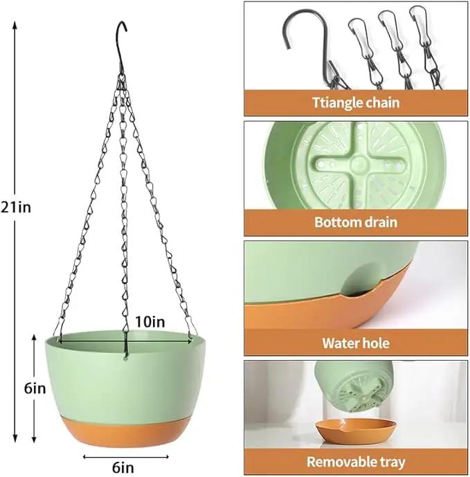 2 Pack Plastic Hanging Planters Set ,10 Inch Hanging Flower Plant Pot with Drainage Hole for Indoor Outdoor Plants, Round Hanging Basket with Removable Tray for Home Garden Porch Balcony Patio Decore by GreenHaven Gardens