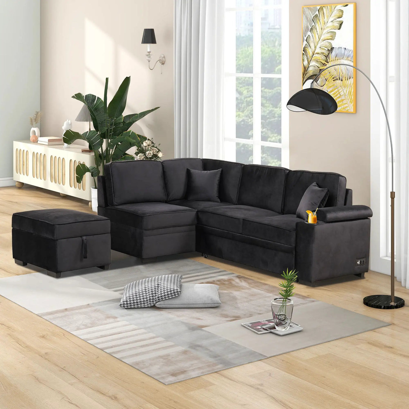 Sleeper Sofa Bed, 2 In 1 Pull Out Sofa Bed L Shape Couch With Storage Ottoman For Living Room, Bedroom Couch And Small Apartment by HouseOfZazla