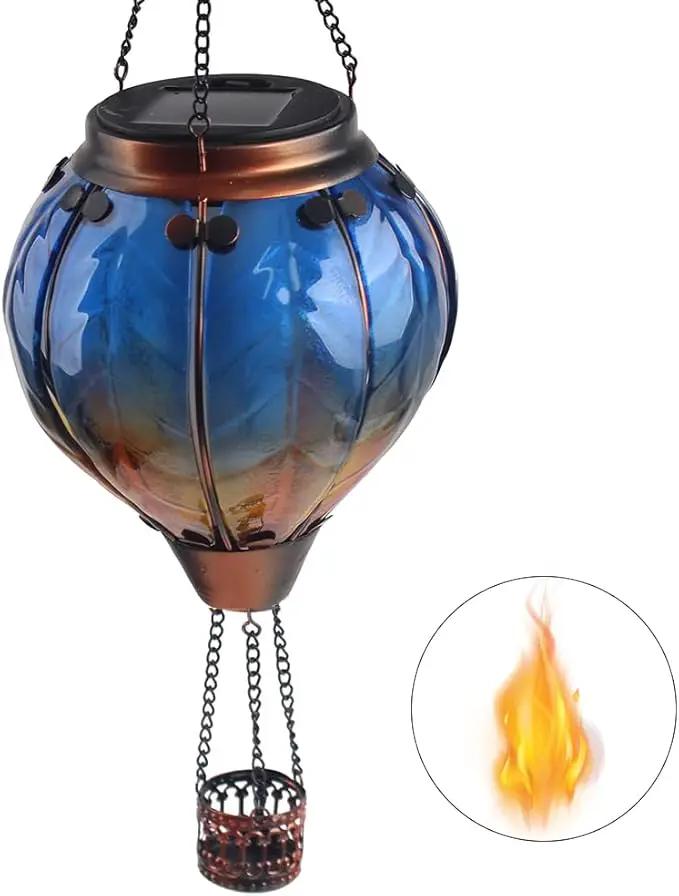 Hot Air Balloon Solar Lantern with Flickering Flame Hanging Solar Lanterns Outdoor Lights Waterproof Lanterns Decorative Garden Patio Yard Party Decor Blue by GreenHaven Gardens