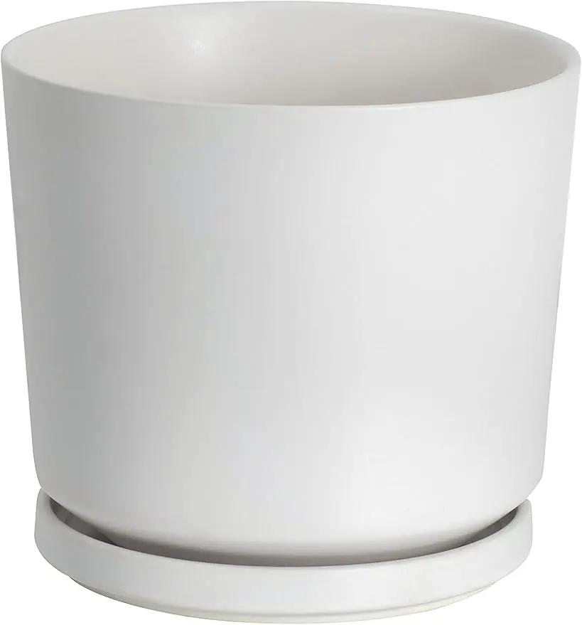 Ekirlin 5 inch Plant Pots,Ceramic Flower Planters Indoor,Modern Succulents Containers with Drain Hole Saucer,Decorate Home,Office & Outdoor (White) by GreenHaven Gardens