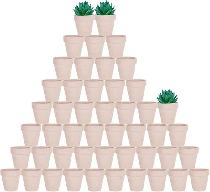 vensovo 48 Pcs 2" Tiny Terracotta & Terra Cotta Pots with Drainage - Pink Small Mini Clay Ceramic Pottery Planter Ideal for Indoor/Outdoor Plants, Crafts, Wedding Favors by GreenHaven Gardens