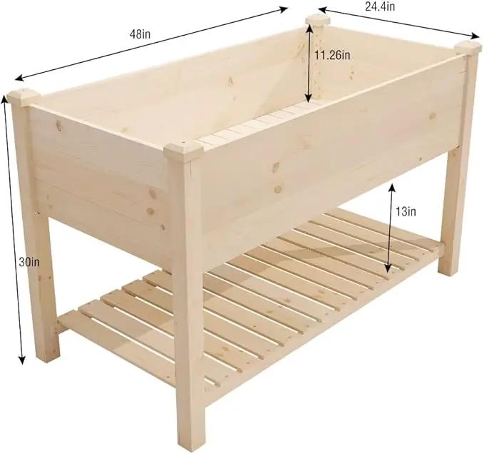 Raised Garden Bed with Storage Shelf 48.5x24.4x30 Inch, Elevated Wood Planter Box with Legs for Vegetable Flower Herb Outdoors Backyard, Patio, Balcony with Liner by GreenHaven Gardens
