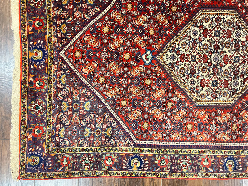 Persian Bidjar Rug 4x6, Handmade Oriental Carpet, Fine Weave, Herati Mahi Pattern, Vintage, Red, 300 KPSI by Jewel Rugs