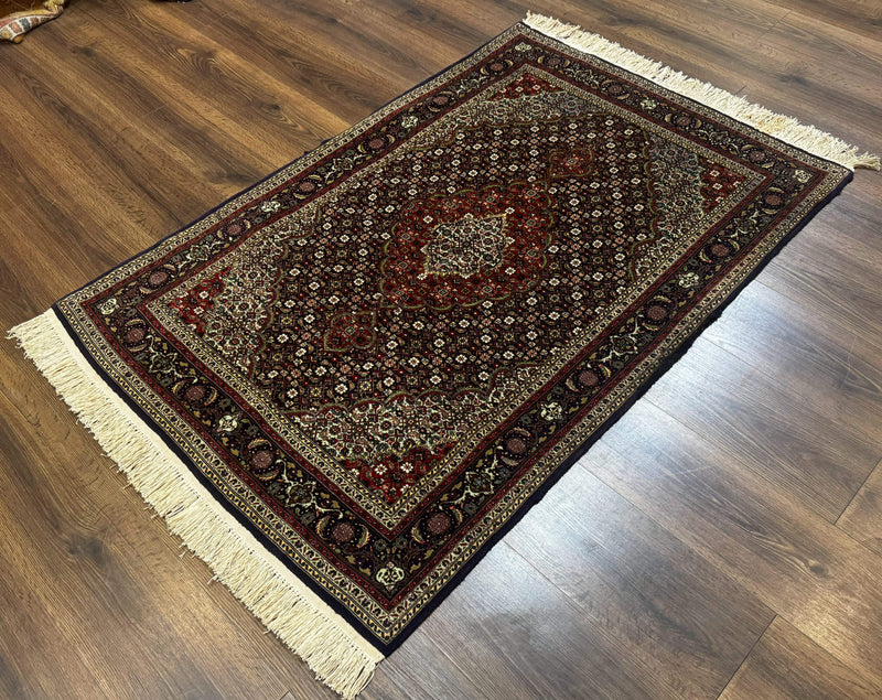 Persian Tabriz Rug 3x5, Wool on Silk Foundation, Very Fine 550 KPSI, Dark Navy Blue by Jewel Rugs