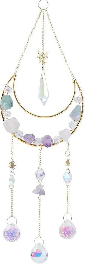 Moon Amethyst Crystals Suncatcher Hanging Windows, Healing Amethyst Fluorite Crystal Decor for Home, Gift for Christmas Birthday Valentine Mothers Day and More (Style 3) by GreenHaven Gardens