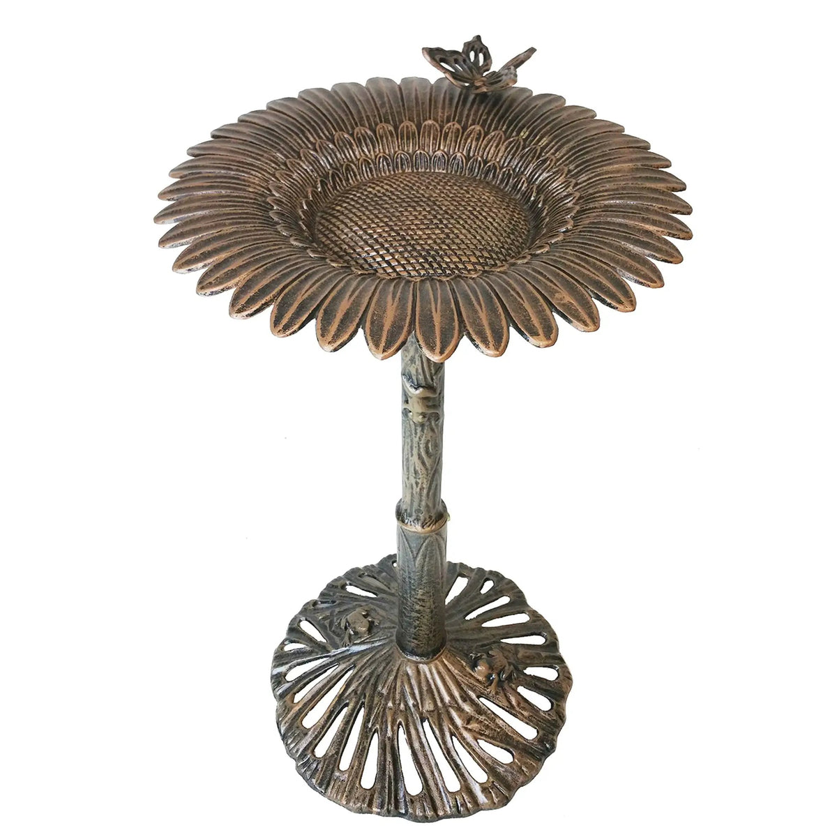 Round Cast Aluminum Metal 32-in Bird Bath with Sunflower Butterfly by Sharicks