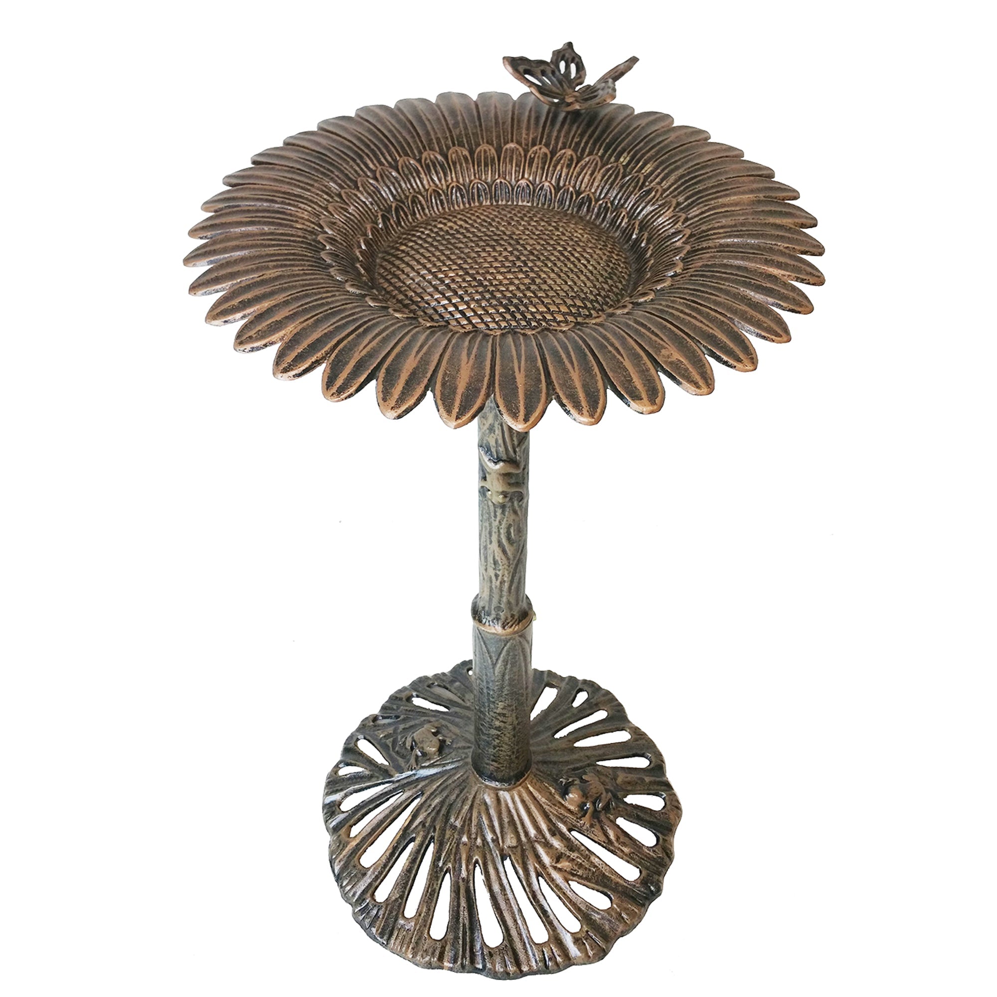 Round Cast Aluminum Metal 32-in Bird Bath with Sunflower Butterfly by Sharicks