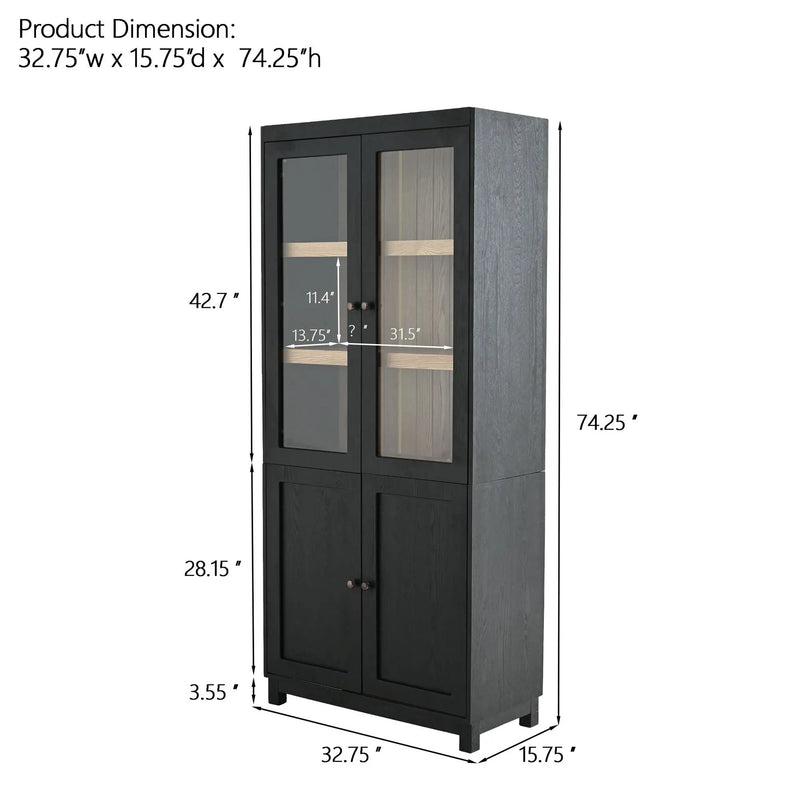 Style Tall Display Cabinet With Glass Doors For Collectibles - Black by Unique Piece Furniture
