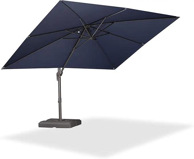PURPLE LEAF 9' X 11.5' Rectangle Cantilever Umbrella Patio Umbrella Outdoor Aluminum Offset Hanging Umbrella with 360-degree Rotation for Pool Garden Backyard Deck, Navy Blue by GreenHaven Gardens