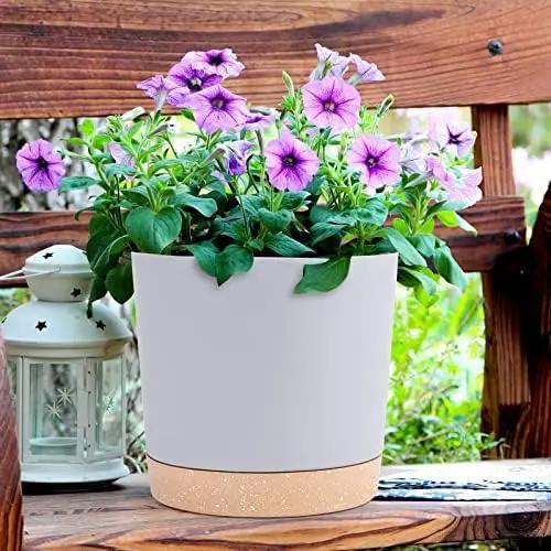 QCQHDU 8 inch Plant Pot, 2 Pack Planters for Indoor Plants with Drainage Holes & Saucer, Outdoor Flower Pots Home Garden Modern Decor by GreenHaven Gardens