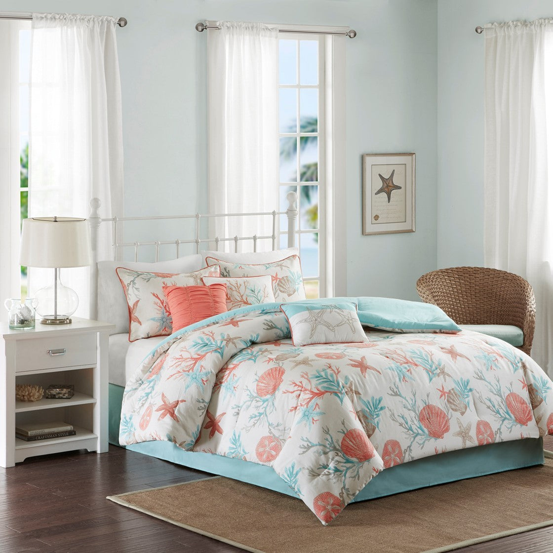 7 Piece Cotton Sateen Comforter Set Coral California King by HouseOfZazla