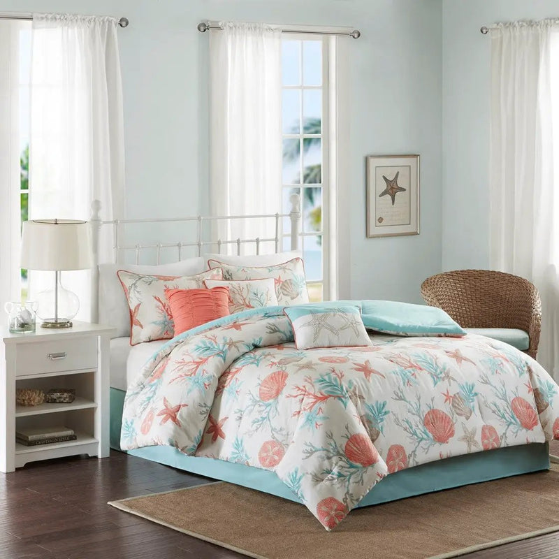 7 Piece Cotton Sateen Comforter Set Coral California King by HouseOfZazla