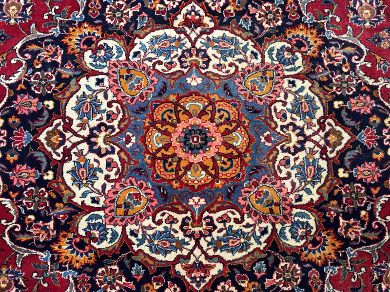 Large Persian Kashan Rug 11x14, Traditional Persian Carpet, Wool, Fine 250 KPSI, Red Navy Blue by Jewel Rugs
