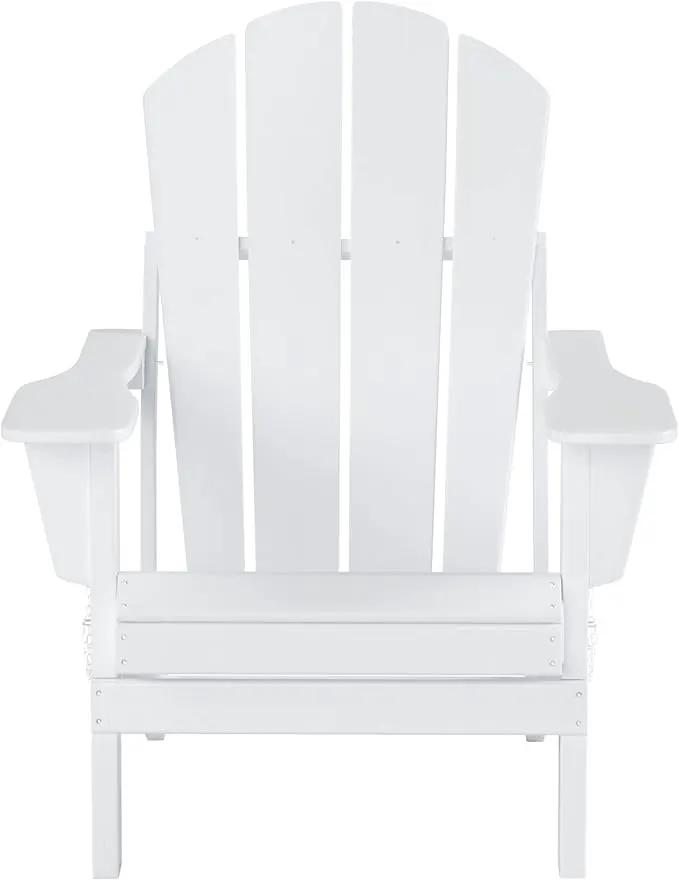 WO Home Furniture Adirondack Chairs Table Set of 3 PCS Outdoor Folding Chairs Coffee Table Weather/UV Resistant for Lawn, Garden, Bon Fire, Balcony (White) by GreenHaven Gardens