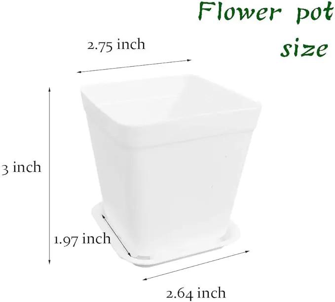OJYUDD 3inch White Square Plastic Pots with Saucer, Drainage Hole, 24 Pcs, for Flower/Plant, Home,Company,Office and Garden(White) by GreenHaven Gardens