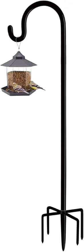 Artibear Adjustable Outdoor Shepherd Hook Stand with 5 Prong Base, 76 Inches Tall 3/5 in Thick, Shiny Black (1 Packs) by GreenHaven Gardens