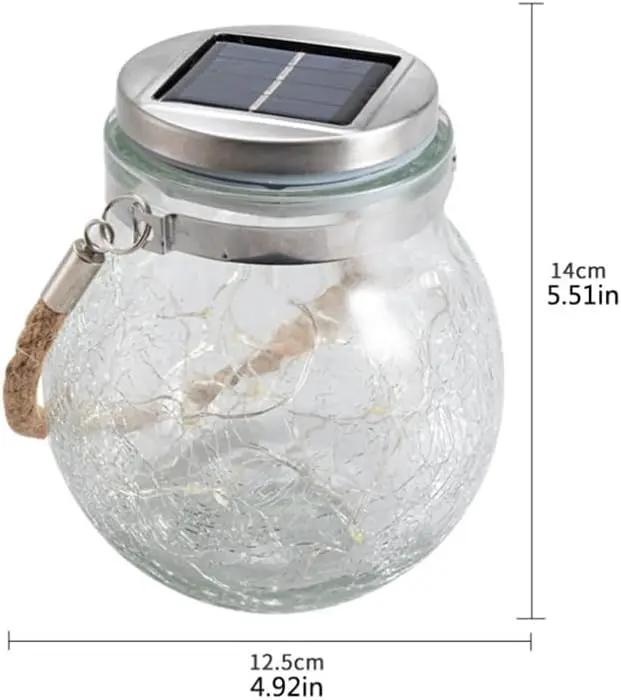 Solar Crackle Glass Hanging Lanterns, 5.5 in Height, IP65 Waterproof, 30 LED Lights, 2-Pack, Warm White by GreenHaven Gardens