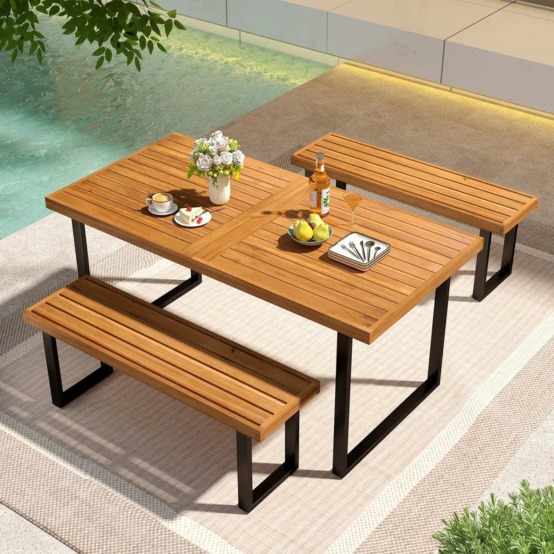 Acacia Wood Dining Table for 6 People Wooden Rectangular Table by DirectDeals