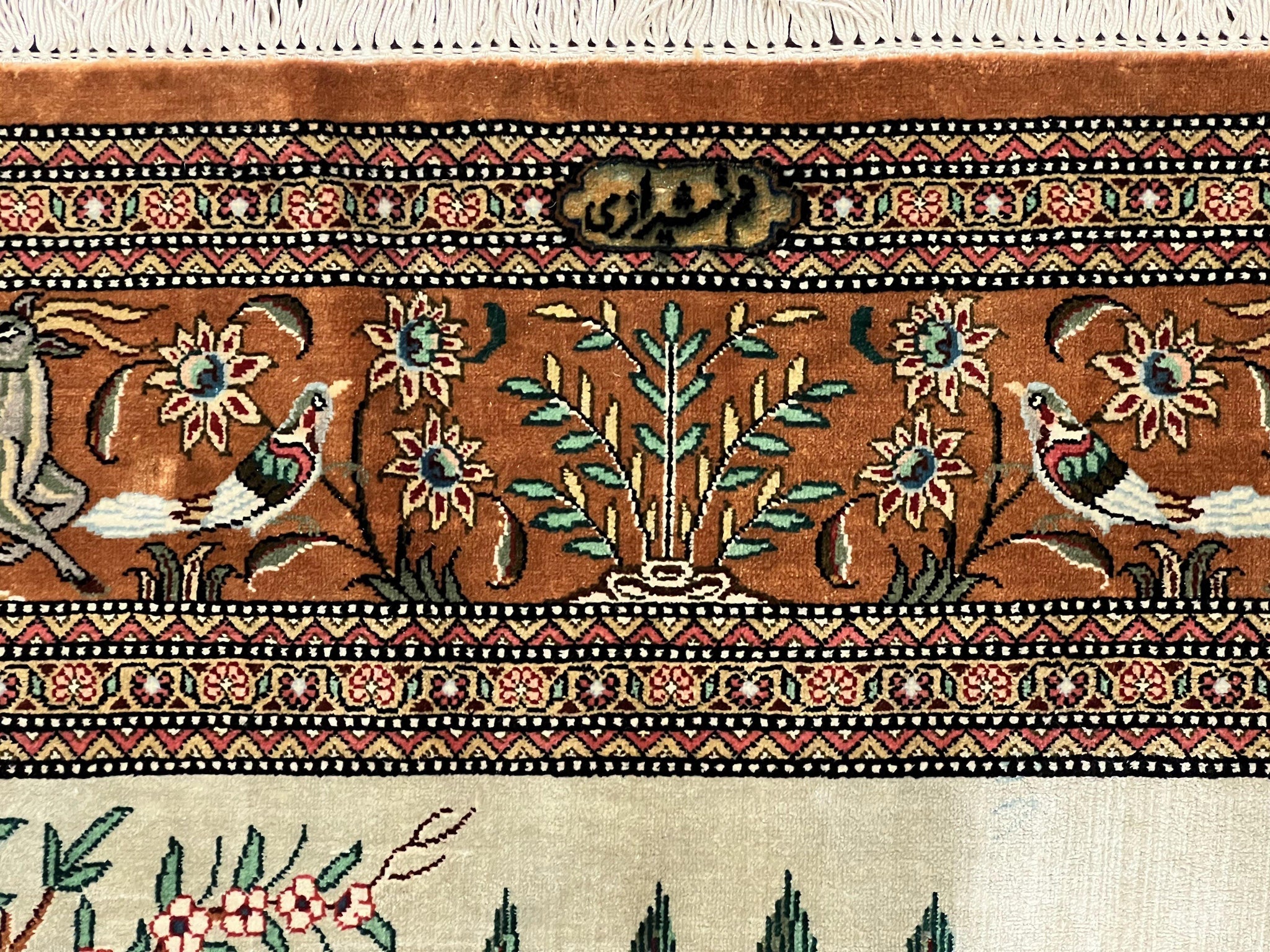 Silk Persian Qum Rug 3x5, Hunting Pattern, Handmade Vintage Carpet, Signed by Master Weaver, Horsemen Pictorials, Super Fine 650 KPSI by Jewel Rugs