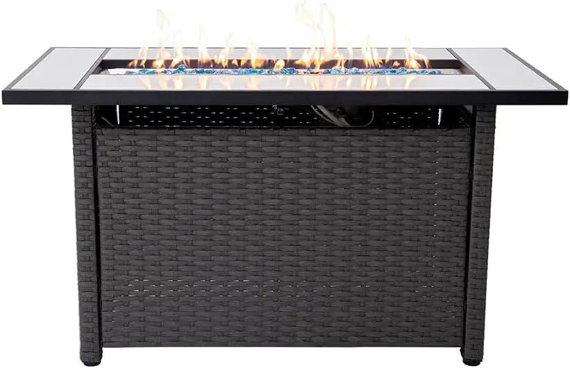 Tirana Propane Fire Pit Table 45" Outdoor Firepit 50,000 BTU Firepits for Outside with Lava Rocks and Removable Lid Metal Fire Pit Outdoor Fireplace Propane Fire Pits for Outside CSA Certified by GreenHaven Gardens