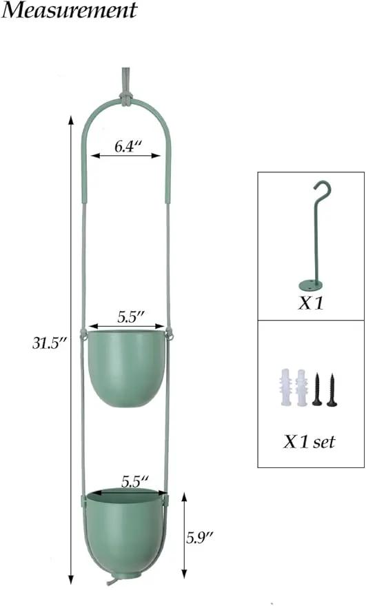 Metal Hanging Planters 2 Tiers Indoor Outdoor Modern Plant Hangers Wall Ceiling Hanging Flower Pots Baskets Kitchen Room Decor(Green) by GreenHaven Gardens