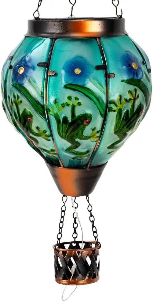 Starsoul Frog Hot Air Balloon Solar Lantern with Candle Holder Glass Outdoor Solar Hot Air Balloon Flickering Flame Lamp Hanging Garden Light Waterproof for Lawn Porch Tree Yard Decorations by GreenHaven Gardens