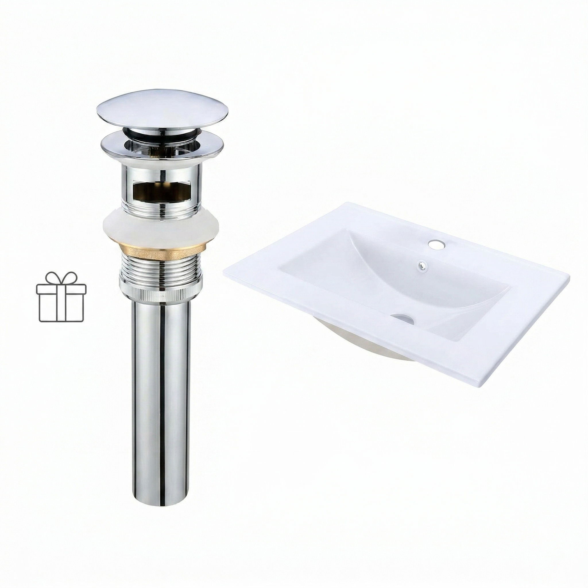 24"W x 18.5"D Drop-In Bathroom Ceramic Vessel Sink with Single Hole by HouseOfZazla