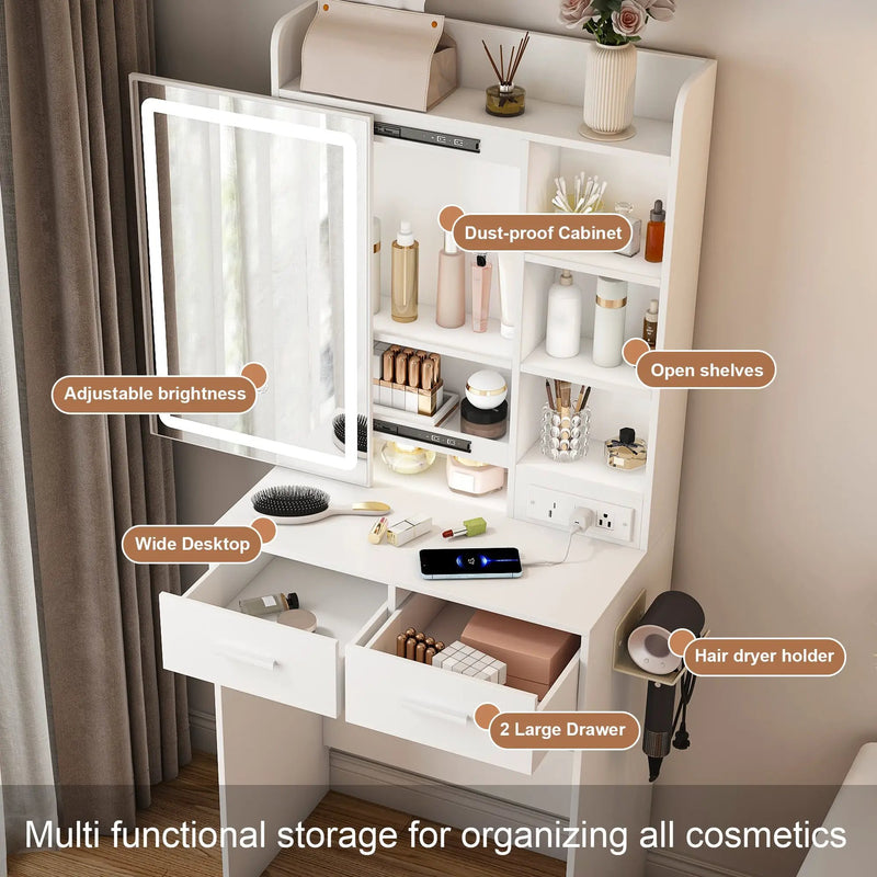 Small Makeup Vanity Desk with Mirror & LED Lights by HouseOfZazla