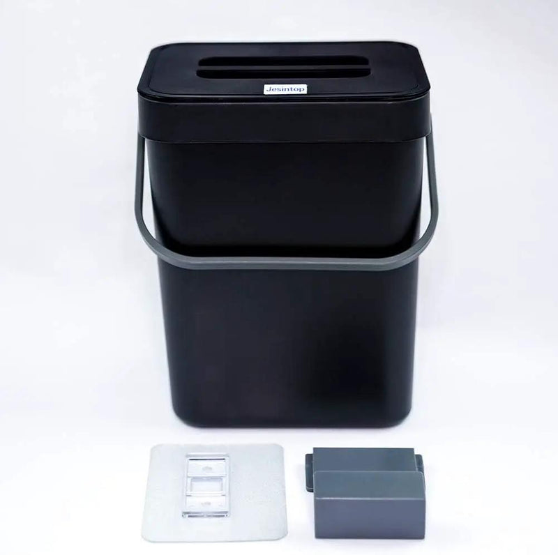 Compost Bin for Kitchen Countertop Under Sink,Bathroom Hanging Small Trash Can with Lid,Mountable Food Waste Bucket,1.3 Gal/5 L Series,Black by GreenHaven Gardens