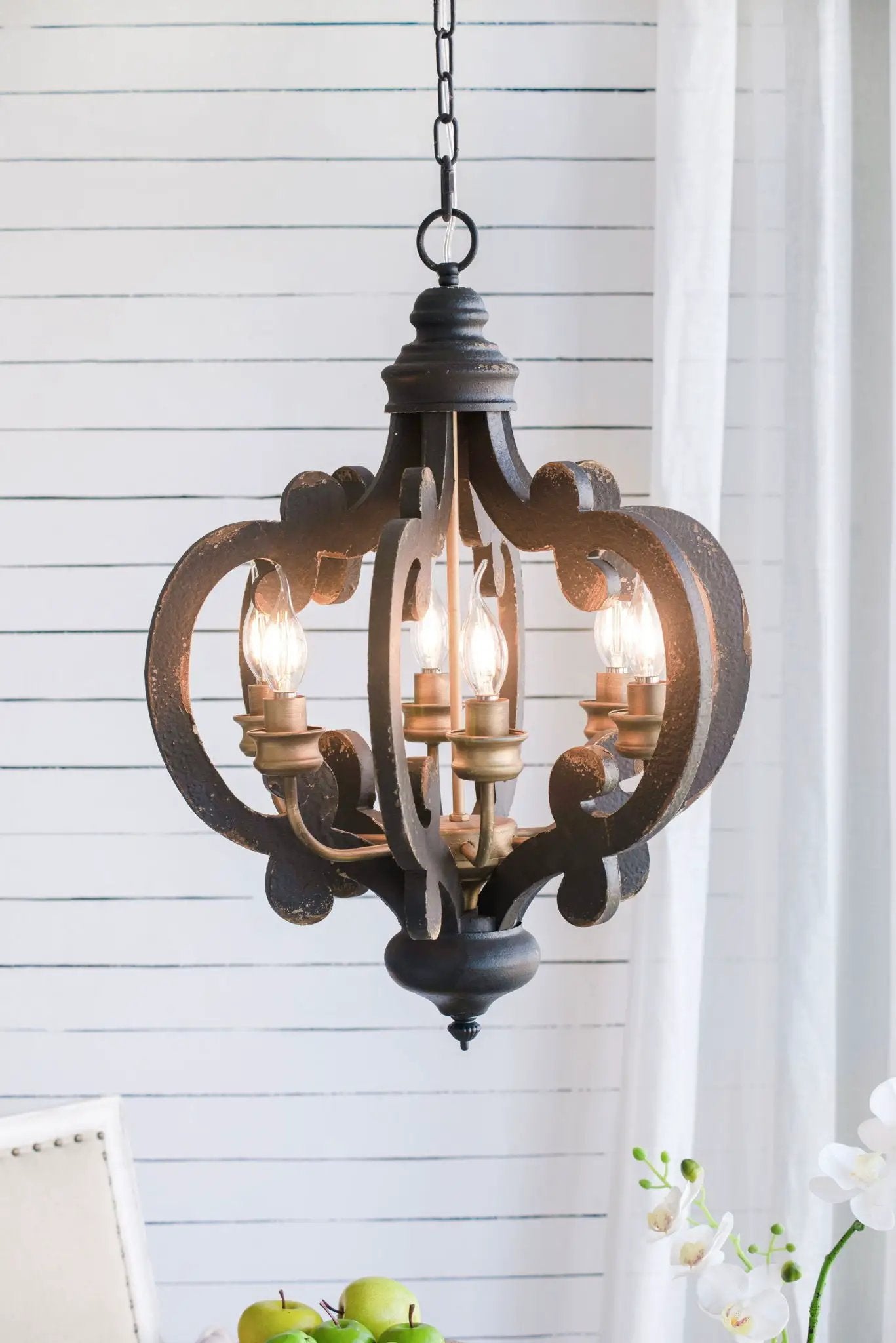 Farmhouse Chandelier, 6 Light Wood Chandelier Pendant Light Fixture With Adjustable Chain For Dining Room Living Room Entryway, Bulb Not Included by Unique Piece Furniture