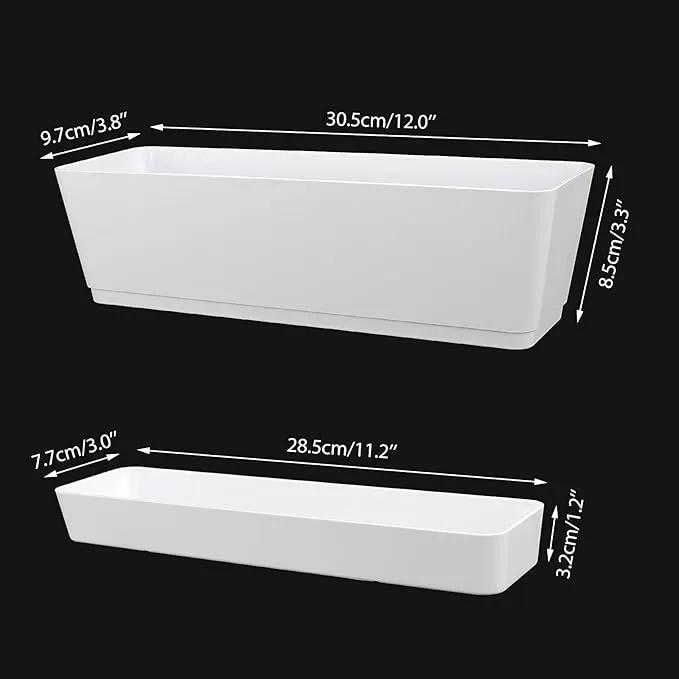 GREANER Window Boxes, 3 Pack 12x3.8 Inch Mixed Color Rectangle Herb Planters with Tray, Indoor Succulent Cactus Plastic Saucer Pot for Windowsill, Balcony, Office, Outdoor Garden (Black, White, Beige) by GreenHaven Gardens