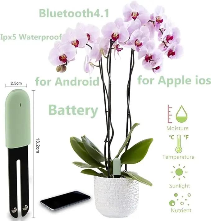 Soil Moisture Meter 4 in 1 for HHCC, Plant Water Monitor, Automatically detects Moisture/Temperature/Light/Fertility, Can Connect to Mobile Phone via Bluetooth, Plants Sensor for Indoor (Green - 1pcs) by GreenHaven Gardens