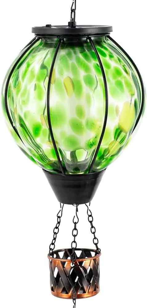 Solar Hot Air Balloon Lantern with Flame Flickering,Glass Hot Air Balloon Solar Lantern Outdoor Waterproof Hanging Outdoor Light for Patio Yard Garden Decor,Mother Day Gifts for Women(Green) by GreenHaven Gardens