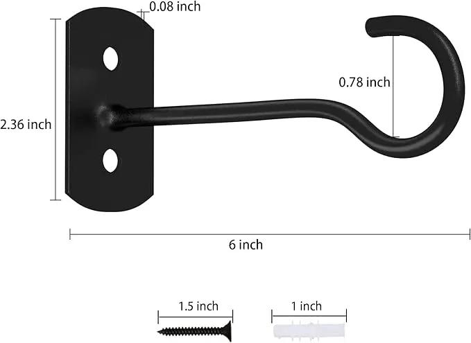 6in Hanging Plant Hooks,2Pack Ceiling Hooks for Plants,Lights,Planters,Lanterns,Hanging Bird Feeders,Wind Chimes,Indoor&Outdoor Decoration Wall Hooks Black by GreenHaven Gardens