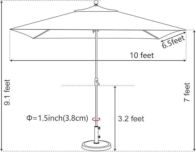 EliteShade USA 10-Year-Non-Fading 6.5x10Ft Rectangular Market Umbrella Patio Umbrella Outdoor Table Umbrella with Ventilation, Sunflower Yellow by GreenHaven Gardens