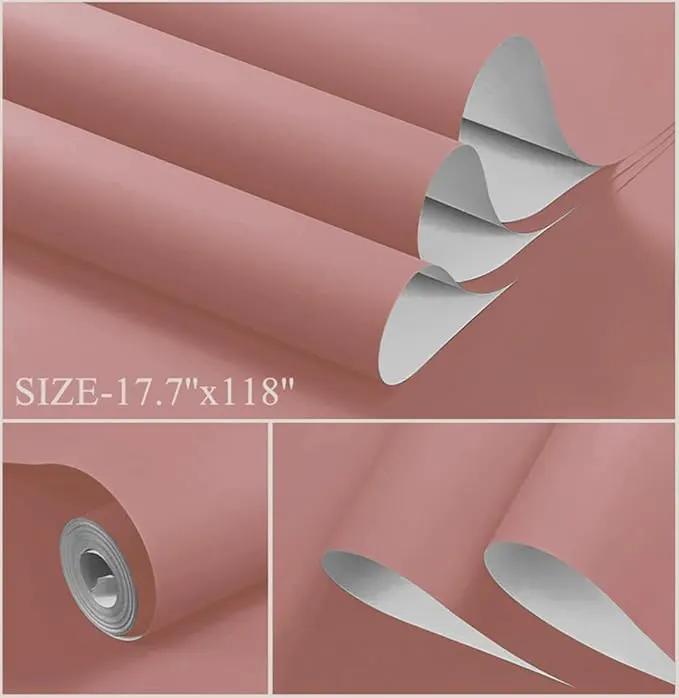 Dimoon 110''x17.7'' Pink Peel and Stick Wallpaper Contact Paper Modern Self Adhesive Wall Paper Removable Renter Friendly Textured Solid Color Shelf Cabinet Vinyl Roll (110''x17.7'',Rose Pink) by GreenHaven Gardens