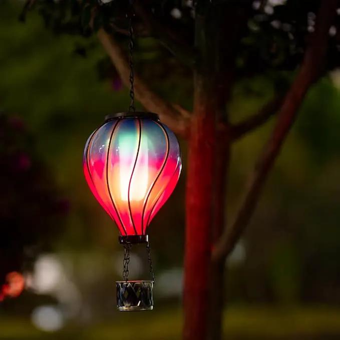 Starsoul Glass Hot Air Balloon Solar Lantern with Flickering Flame Light Blue & Purple Solar Powered Hot Air Balloon Lamp Waterproof Hanging Solar Lantern for Garden Yard Patio Porch Decor by GreenHaven Gardens