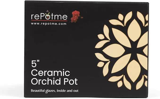 rePotme Orchid Pot - 5 inch Floral Cutout Ceramic Orchid Pot with Holes (Cream Over Garnet) - Includes Free 5 inch Slotted Pot Liner by GreenHaven Gardens