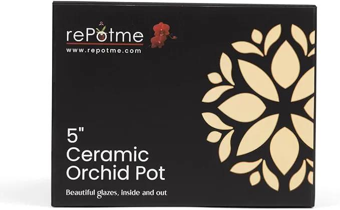 rePotme Orchid Pot - 5 inch Floral Cutout Ceramic Orchid Pot with Holes (Midnight Blue) - Includes Matching 5 inch Slotted Pot Liner by GreenHaven Gardens