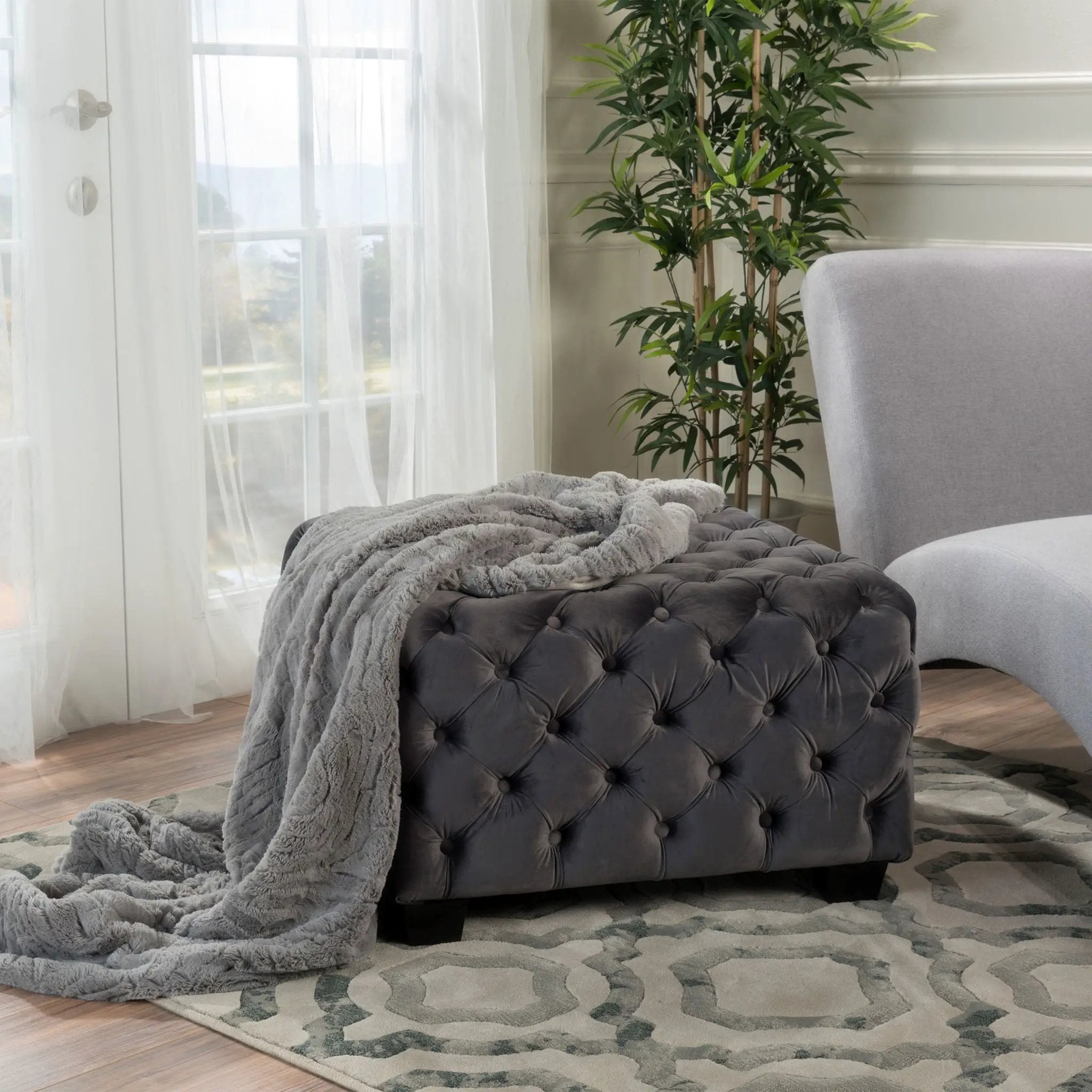 Modern Glam Ottoman with Upholstery and Button Tufted Design by HouseOfZazla