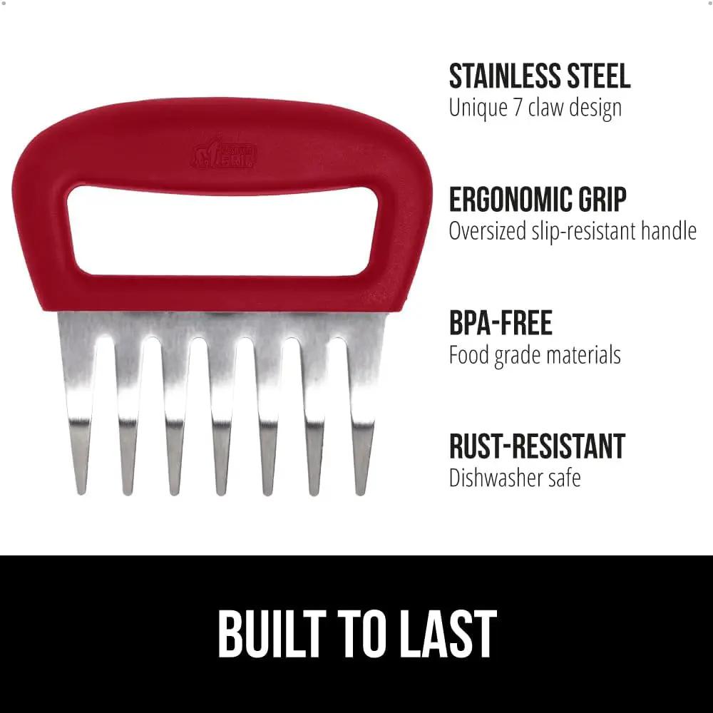 GORILLA GRIP BPA-Free Chicken Shredder Meat Claws, Sharp Stainless Steel Food Shredding Fork, Comfortable Handle, Easily Shred Pulled Pork, Taco Meats, Kitchen Smoker BBQ Tool, Dishwasher Safe, Red by GreenHaven Gardens