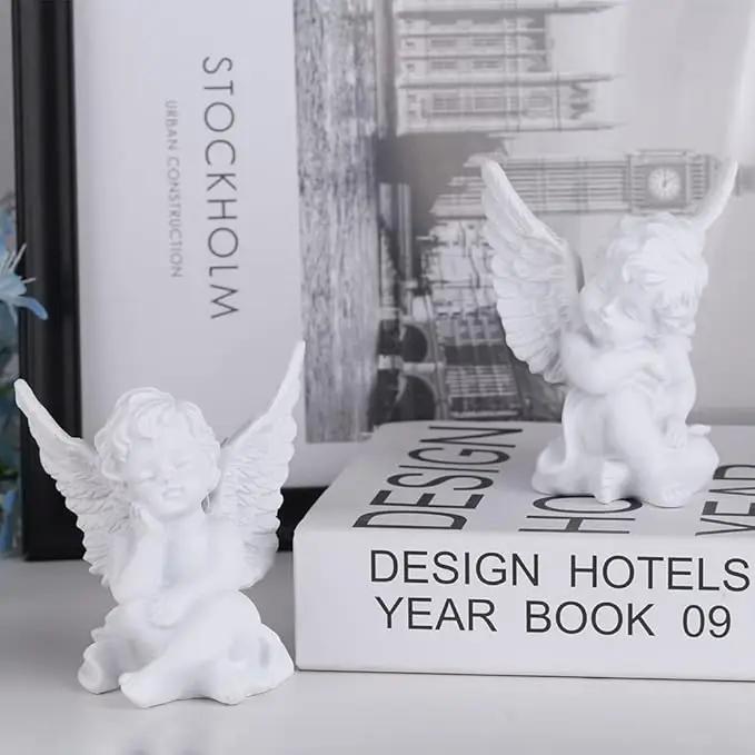 orenm 2 Pack Resin Cherubs White Angel Statue Figurine, Garden Sleeping Cherub Statue Sculpture Indoor Outdoor Home Decoration, Cute Adorable Angle Sculpture Memorial Statue(4" Height) (White) by GreenHaven Gardens