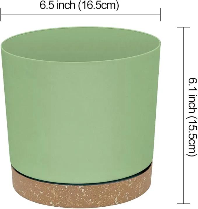 ZMTECH Plant Pots, Set of 6 6.5'' Self Watering Plastic Planter with Drainage Hole and Saucer,Modern Decorative Flower Pot for Indoor Outdoor House Plants, Succulents, Flowers - Green by GreenHaven Gardens