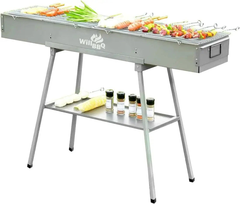 Charcoal Grills Commercial Quality Portable Multiple Size Hibachi BBQ Lamb Skewer Folded Camping Barbecue Grill for Garden Backyard Party Picnic Travel Outdoor Cooking Use(39.4x10.3x5.1 inch) by GreenHaven Gardens